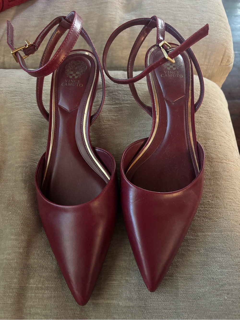 Vince Camuto Burgundy Pointed Toe Ankle-Strap kitten Heels